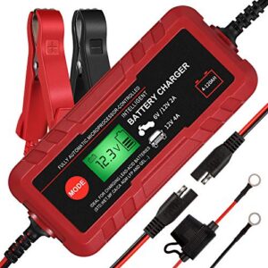 4a smart car battery charger, 6v 12v automotive charger maintainer fully automatic 8 stages trickle charger for automotive motorcycle car battery, portable 4a smart car battery charger 6v 12v