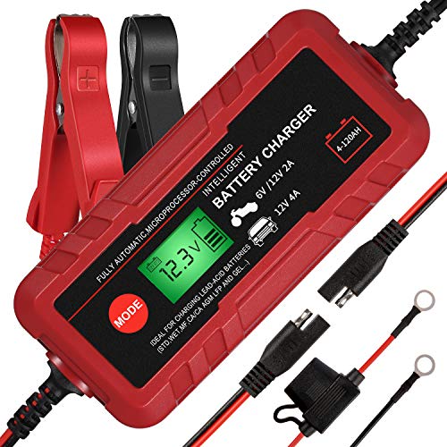 4a smart car battery charger, 6v 12v automotive charger maintainer fully automatic 8 stages trickle charger for automotive motorcycle car battery, portable 4a smart car battery charger 6v 12v