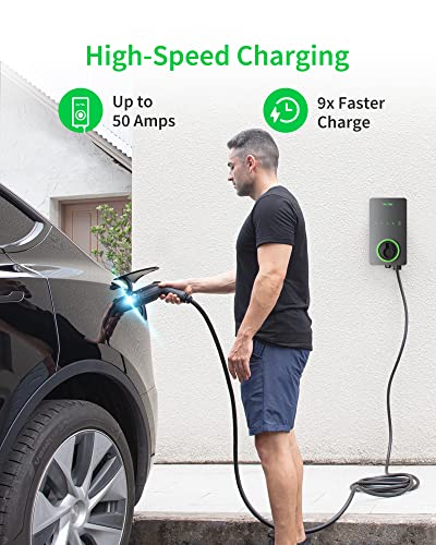 autel home smart electric vehicle (ev) charger up to 50amp, 240v, indoor/outdoor car charging station with level 2, wi fi and bluetooth enabled evse, 25 foot cable(dark gray)