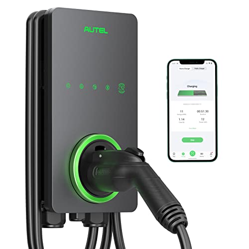 autel home smart electric vehicle (ev) charger up to 50amp, 240v, indoor/outdoor car charging station with level 2, wi fi and bluetooth enabled evse, 25 foot cable(dark gray)