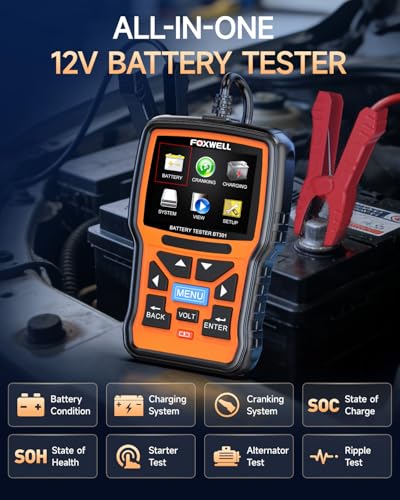 car battery tester 12v, foxwell bt301 battery load tester 100 2000cca automotive battery tester digital alternator starter tester cranking charging tester for car marine truck suv atv (upgraded bt100)
