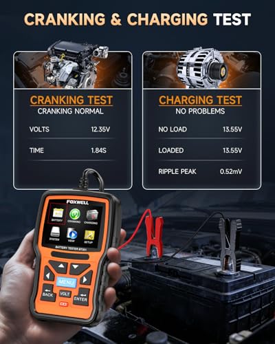 car battery tester 12v, foxwell bt301 battery load tester 100 2000cca automotive battery tester digital alternator starter tester cranking charging tester for car marine truck suv atv (upgraded bt100)