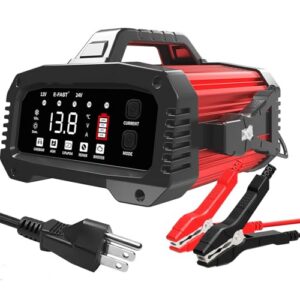 e fast 25a smart car battery charger, 12v/24v automatic automotive battery maintainer & desulfator with 200s booster mode adjustable amp trickle charger for lead acid, agm, gel, lifepo4