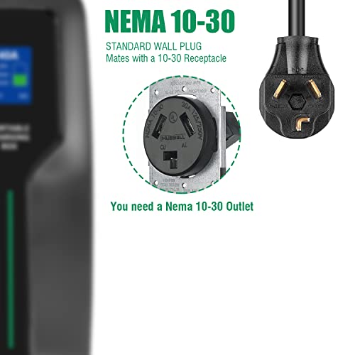 ev charger level 2,(nema 10 30, 30a/25ft,6.6kw) portable electric vehicle charging station for electric and hybrid vehicles