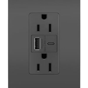 legrand pass & seymour radiant 15 amp wall power outlet with 3.1 amp usb charger, black, with matching wall plate