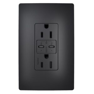 legrand radiant 65w usb‑c outlet, dual type‑c power delivery, 15a tamper‑resistant, led charging status light, r26usbpd65bk, black, with matching wall plate