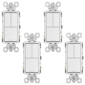 legrand radiant rcd113wcc6 15 amp combination 3 in 1 decorator rocker light switch, two single pole switches and one 3 way switch, white (4 pack)