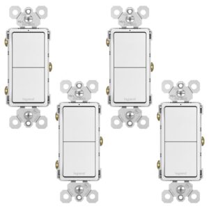 legrand radiant rcd11wcc6 15 amp combination 2 in 1 decorator rocker light switch, two single pole switches, white (4 pack)