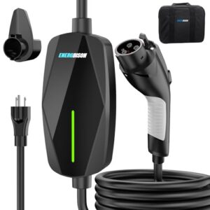 level 1&2 home ev charger 16amp 110v 240v portable electric vehicle charger with nema 6 20, plug & 5 15 adapter, 25ft cable electric vehicle charger, sae j1772 charging station for home