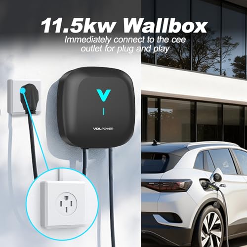 level 2 ev charger 48a/11.5kw wall ev charger, indoor/outdoor car charging station with nema 14 50 plug, 24ft j1772 cable, wi fi and bluetooth enabled evse, smart car charging station