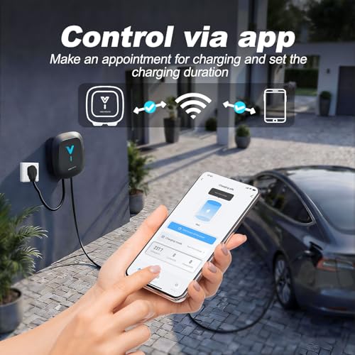 level 2 ev charger 48a/11.5kw wall ev charger, indoor/outdoor car charging station with nema 14 50 plug, 24ft j1772 cable, wi fi and bluetooth enabled evse, smart car charging station