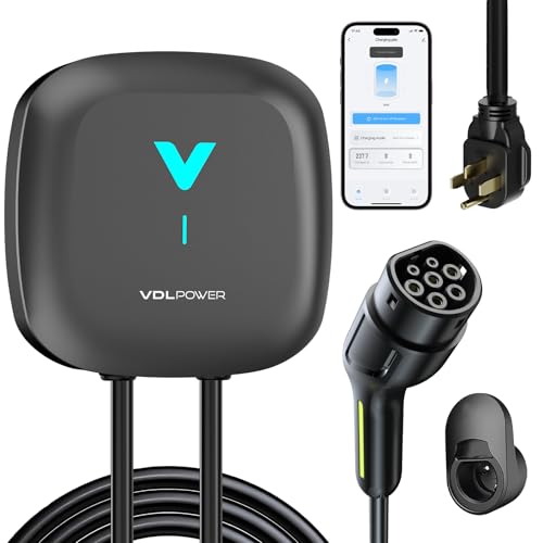 level 2 ev charger 48a/11.5kw wall ev charger, indoor/outdoor car charging station with nema 14 50 plug, 24ft j1772 cable, wi fi and bluetooth enabled evse, smart car charging station