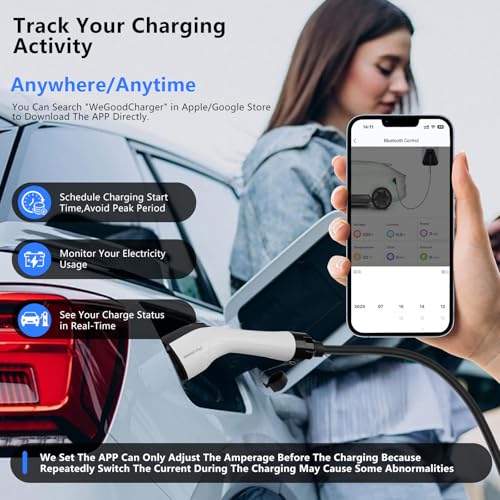 level 2 ev charger, electric vehicle portable charger adjustable current (240v 32a) with 16ft cable, home waterproof mobile ev charging for sae j1772 electric cars