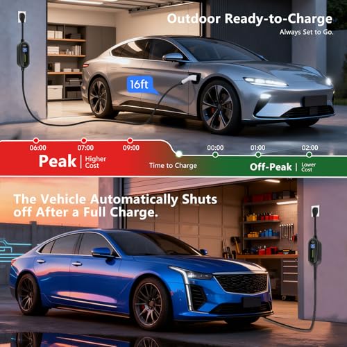 level 2 ev charger, electric vehicle portable charger adjustable current (240v 32a) with 16ft cable, home waterproof mobile ev charging for sae j1772 electric cars