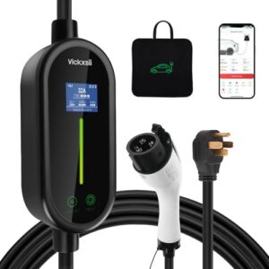 level 2 ev charger, electric vehicle portable charger adjustable current （240v 32a） with 16ft cable, home waterproof mobile ev charging for sae j1772 electric cars