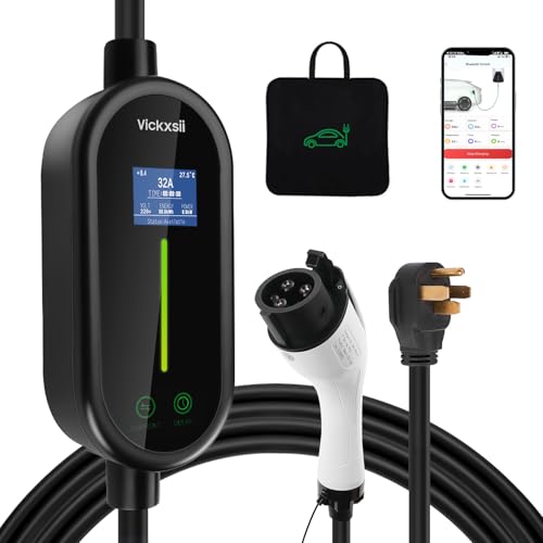 level 2 ev charger, electric vehicle portable charger adjustable current (240v 32a) with 16ft cable, home waterproof mobile ev charging for sae j1772 electric cars