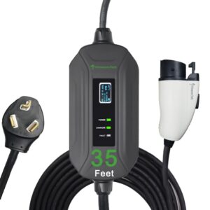 primecom level 2 electric vehicle (ev) charger (220v / 240volt, 16amp) portable evse smart electric car charger, 30', 40', and 50 feet lengths (nema 10 30p, 35 feet)
