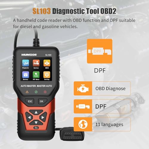 sl103 obd2 scanner diagnostic tool, professional diagnostic tool with dpf function, universal car code reader for gasoline and diesel vehicles, 2.8 inch color display, 11 languages support