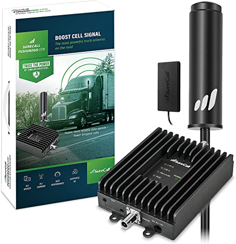 surecall fusion2go otr cell phone signal booster for trucks, work vans, fleets, boosts 5g/4g lte, verizon at&t sprint t mobile, large vehicle rv trailer, multi user, fcc approved, usa company